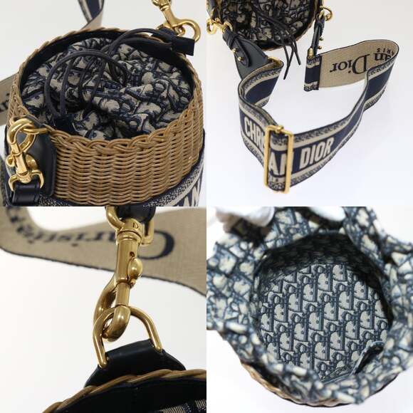 DIOR Basket Bag Trotter Canvas Shoulder Bag Rattan Blue - Picture 10 of 13